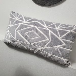 *Boho Grey & White Lumbar Accent Pillow